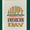 Close-up product image of a greeting card in front of a cream envelope. The card features the words, "Happy Father's Day" written and drawn to appear as a hamburger.