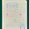 Image of a greeting card that features a collage of outlined drawings of differently colored couches, sofas, and loveseats. Text at the bottom reads "Life is hard. Couches are soft"