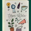 “Type three” written with drawings of coffee, music, plant, megaphone, number one medal, coffee, light bulb, and lipstick